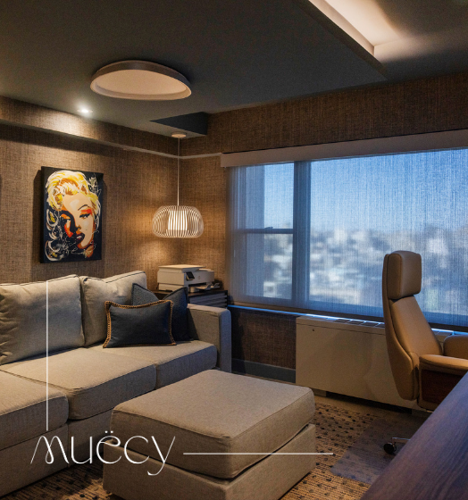 MUËCY Luxury Living Room Interior - Custom Built-ins and Bespoke Furniture Design